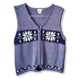 Women ALPS Zip Nordic Purple Cardigan Sweater Vest M Cozy Cabincore Granola